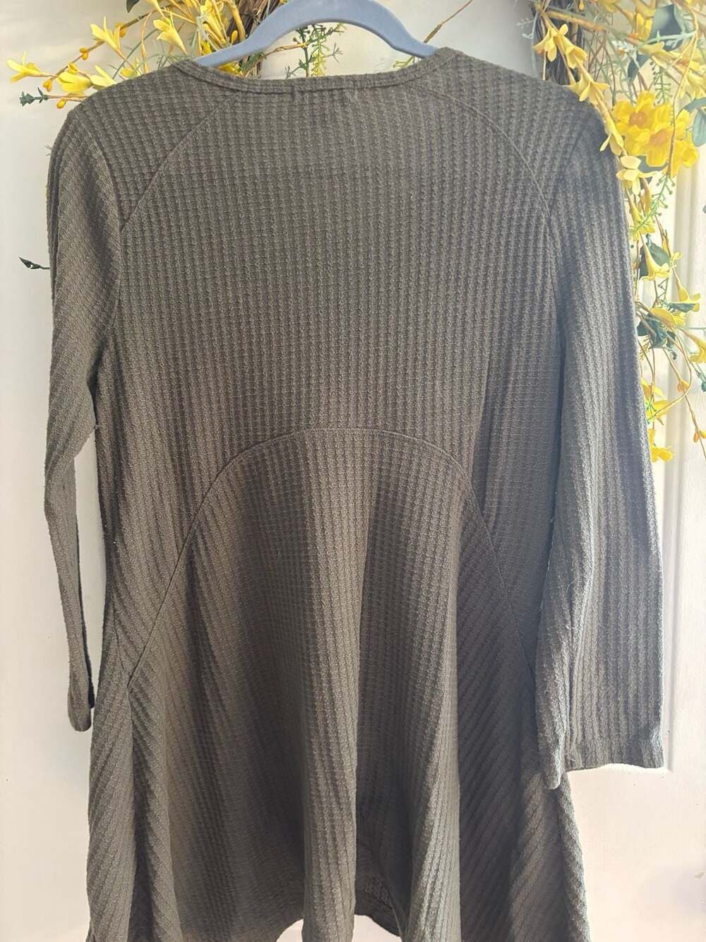 One World Live and Let Live Women's Olive Waffle Knit Henley Tunic with Crochet - Picture 4 of 4
